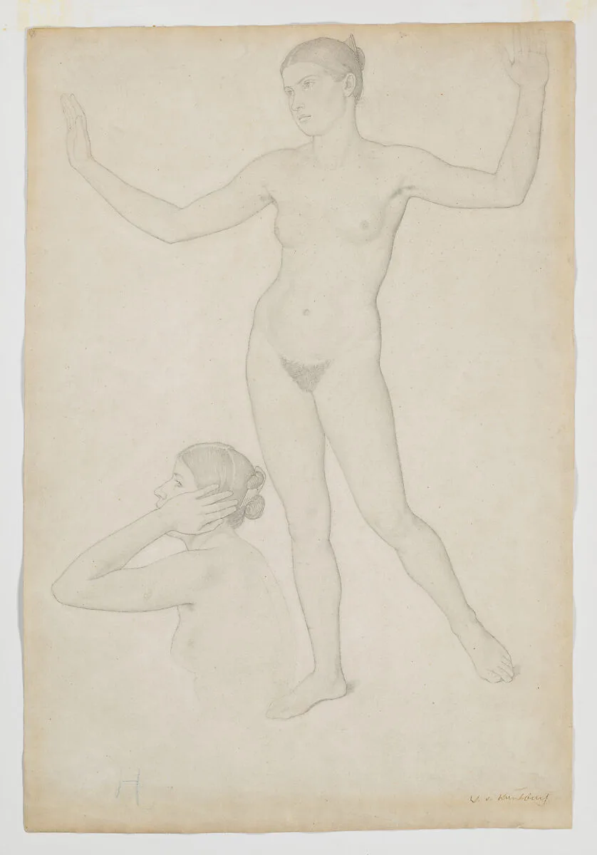 Two Female Nudes; Studies of Psyche for the Series of Paintings of Cupid and Psyche (Bavarian State Paintings Collections) — Wilhelm von Kaulbach