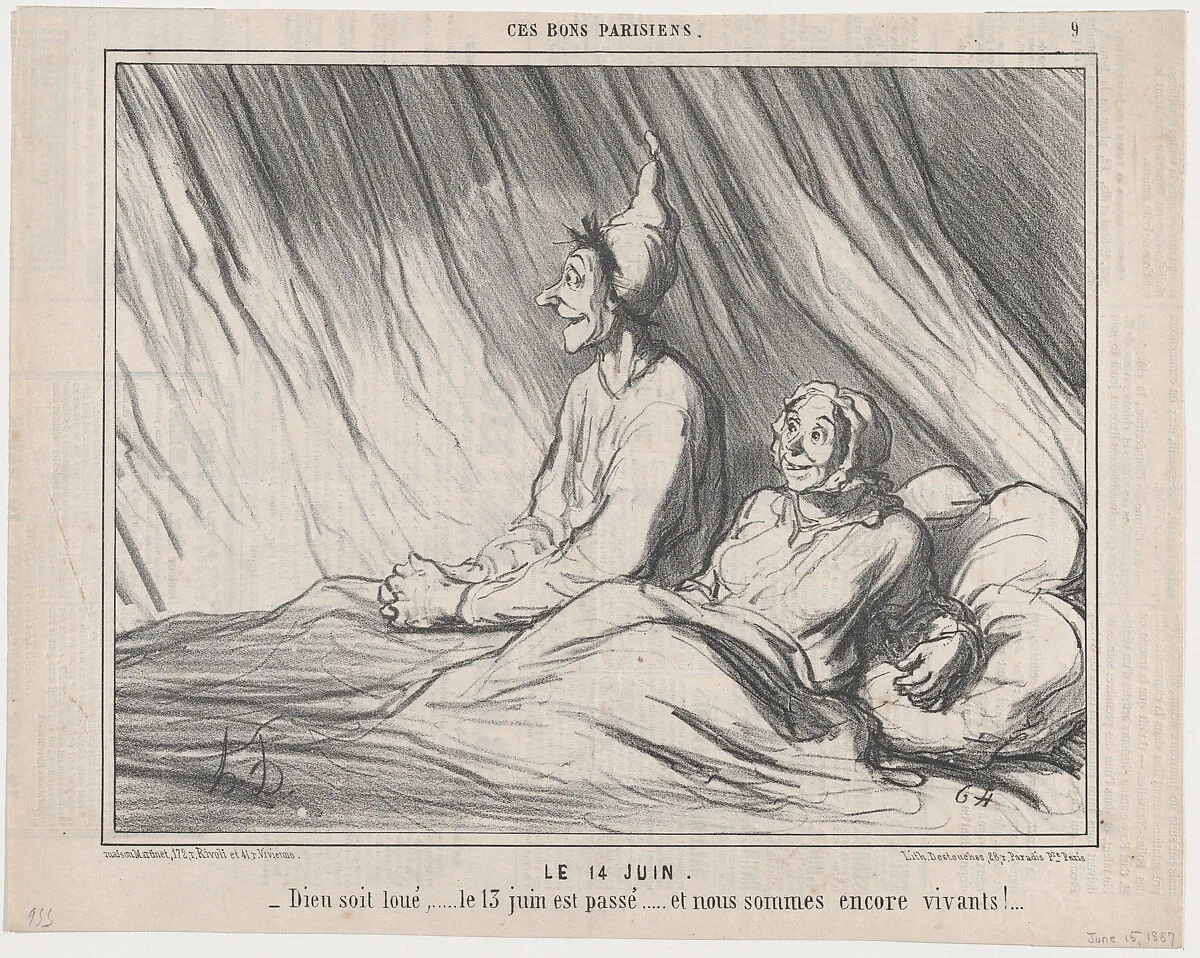 Le 14 Juin, from Ces Bons Parisiens, published in Le Charivari, June 15, 1857 — Aaron Martinet|Honoré Daumier|Destouches