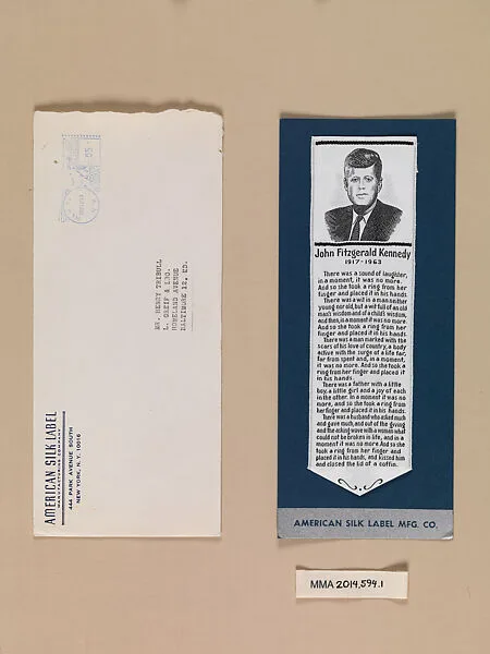 Silk label of John F. Kennedy — American Silk Label Manufacturing Company