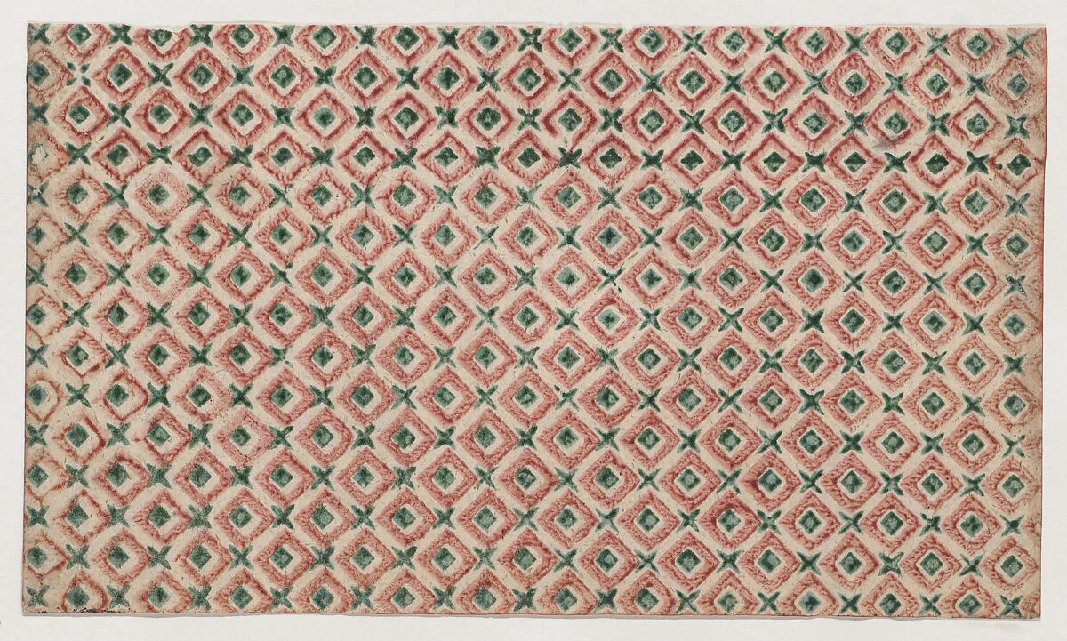 Sheet with overall pattern of squares and crosses — Anonymous