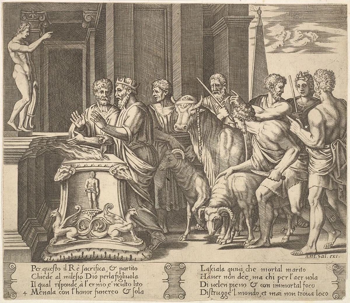 Plate 4: Psyche's father consulting the oracle, from "The Fable of Psyche" — Master of the Die|Antonio Salamanca|Michiel Coxie (I)