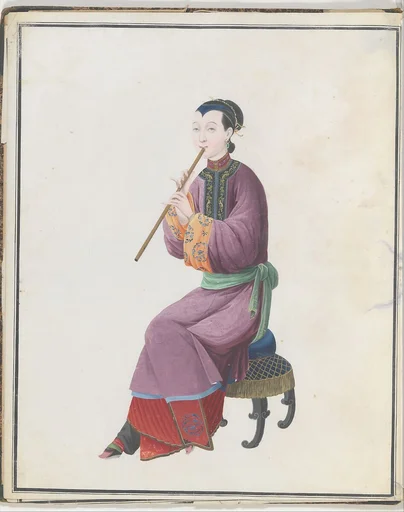 Watercolor of musician playing xiao