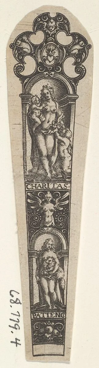 Design for a Knife Handle with Personifications of Charity and Patience — Johann Theodor de Bry