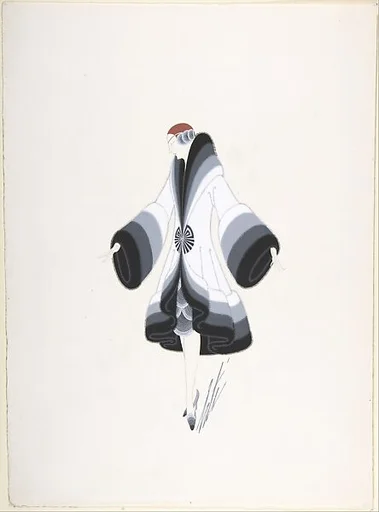 Design for White Coat Trimmed in Rows of Black, Grey and White Fur for "Manhattan Mary," Majestic Theater, New York