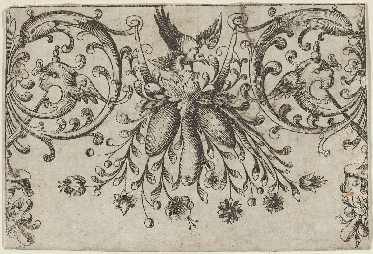 Design for Silverwork with Garlands, Birds, and Grotesque Motifs — Hieronymus Bang