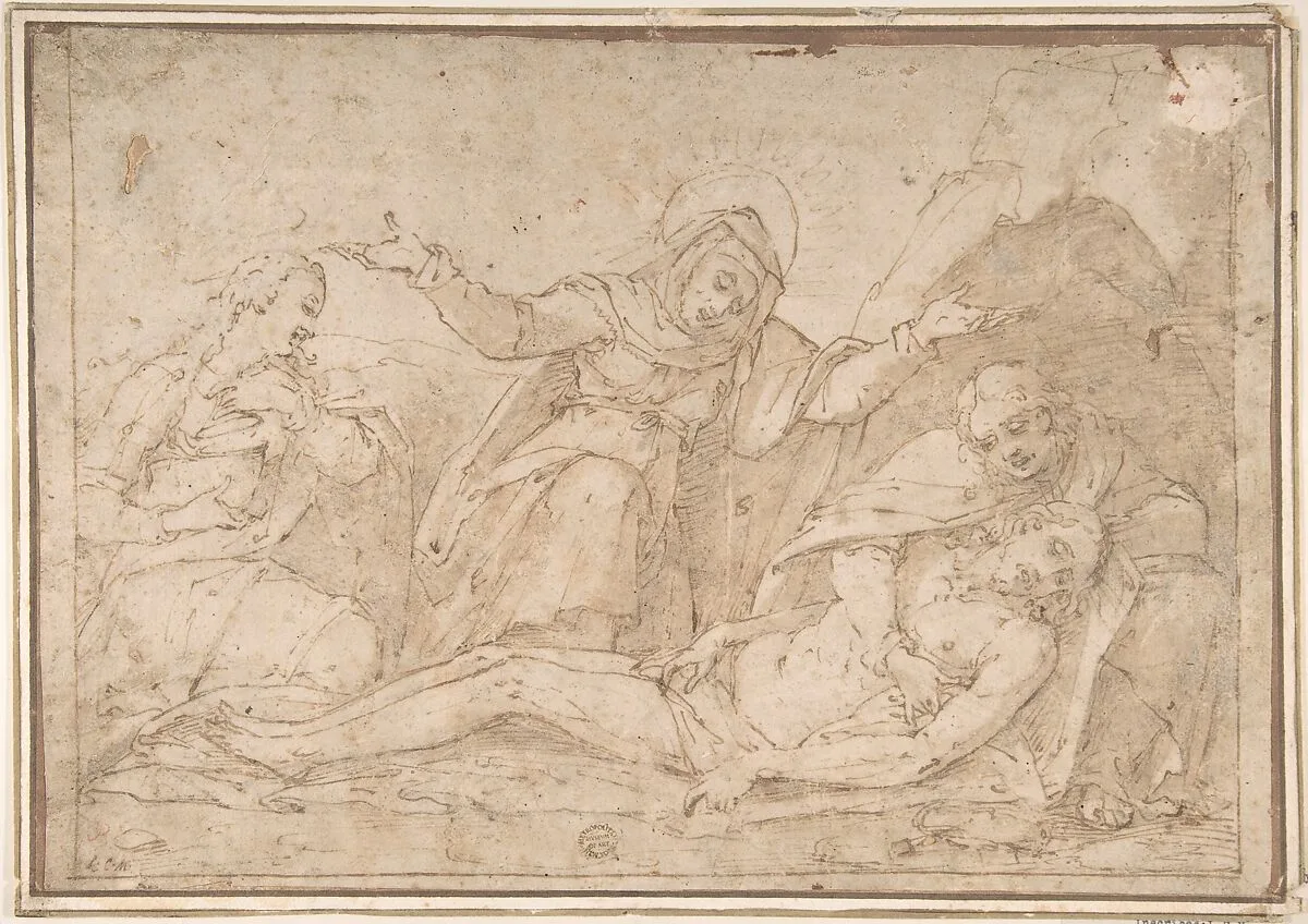 Pietà with Mary Magdalen and Saint John — Anonymous, Italian, 16th century