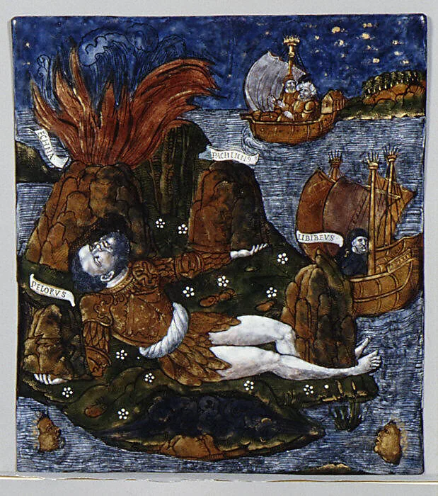 Trojans Land Near Mount Etna; Beneath Lies the Giant Enceladus (Aeneid, Book III) — Master of the Aeneid