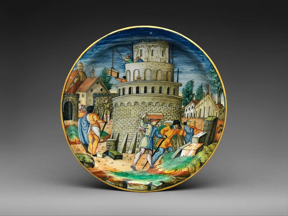 Plate with The Building of the Tower of Babel — workshop of Guido Durantino|Sebald Beham