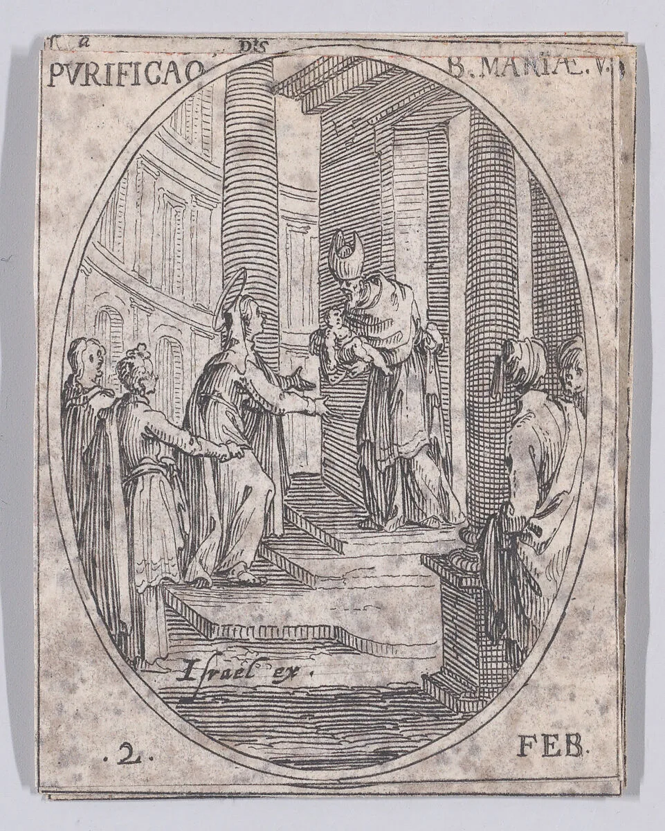 La Purification de la Vierge (The Purification of the Virgin), February 2nd, from "Les Images De Tous Les Saincts et Saintes de L'Année" (Images of All of the Saints and Feast Days of the Year) — Jacques Callot|Israël Henriet