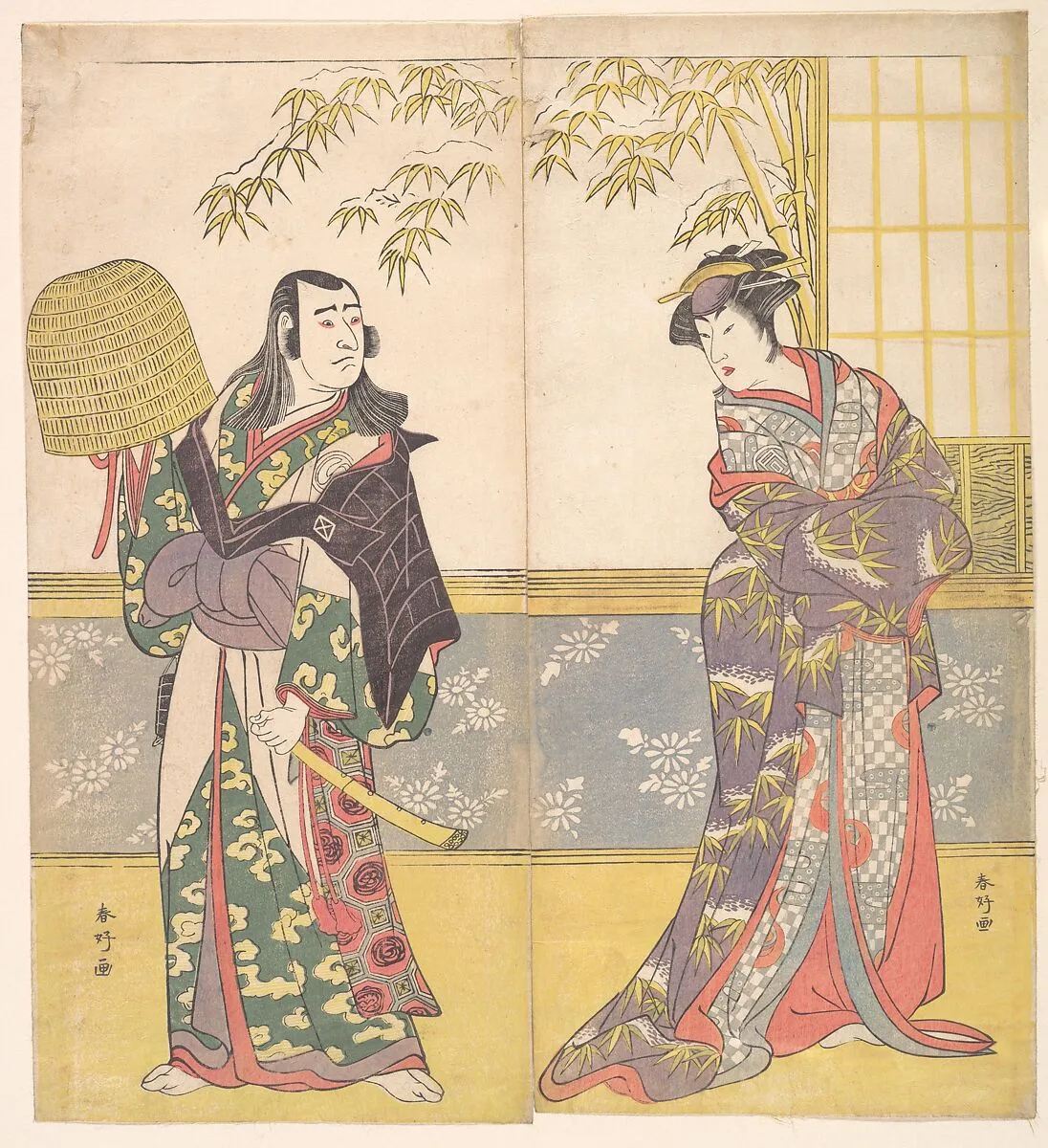 勝川春好画 三代目澤村宗十郎 三代目佐野川市松 |Kabuki Actors Sawamura Sōjūrō III and Sanogawa Ichimatsu III in "A Courtesan’s Mirror for the Eastern Provinces" (Keisei Azuma kagami) — Katsukawa Shunkō