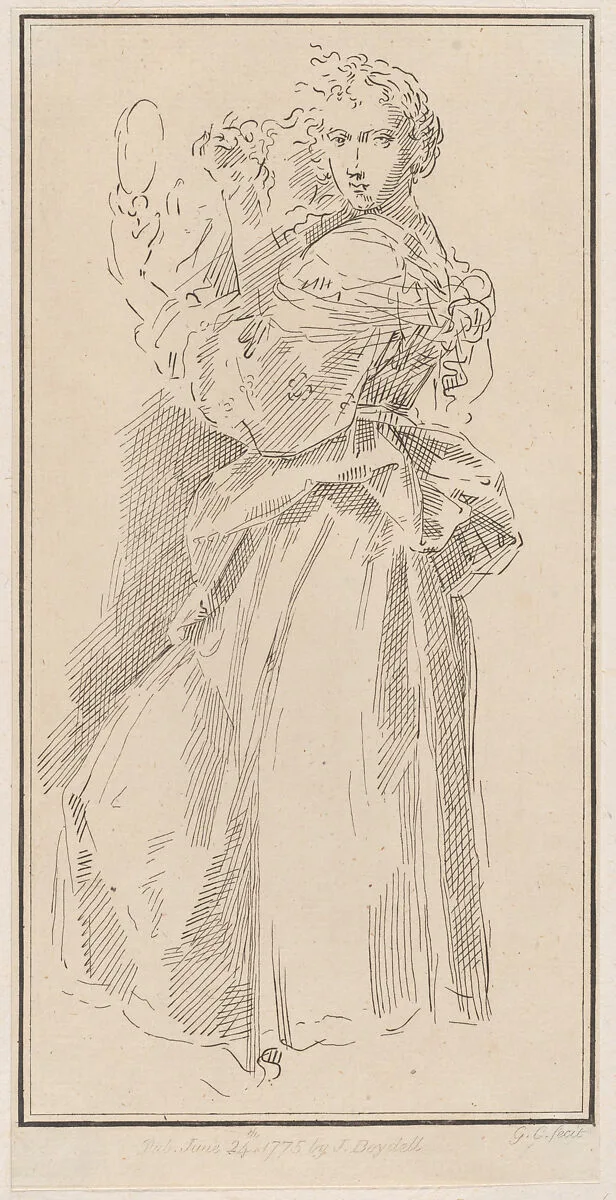 Woman standing holding a mirror — John Boydell|Giuseppe Canale