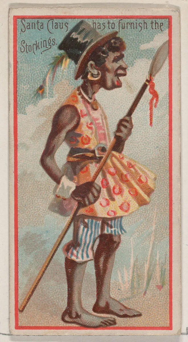 Caricatured figure / Santa Claus has to Furnish the Stockings, from the Jokes series (N87) for Duke brand cigarettes — W. Duke, Sons & Co.|George S. Harris & Sons
