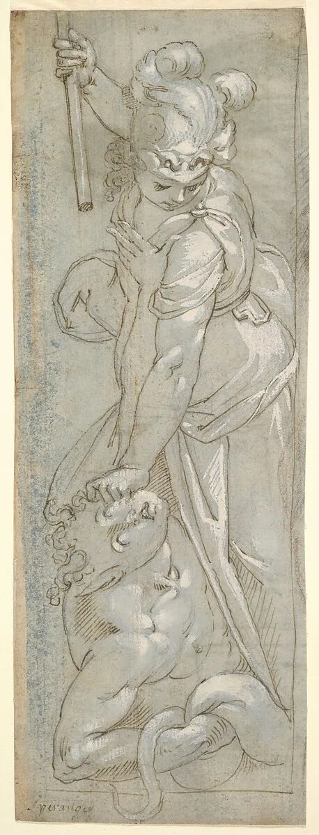 Female Warrior crushing a Satyr — Anonymous, 16th century|Bartholomeus Spranger