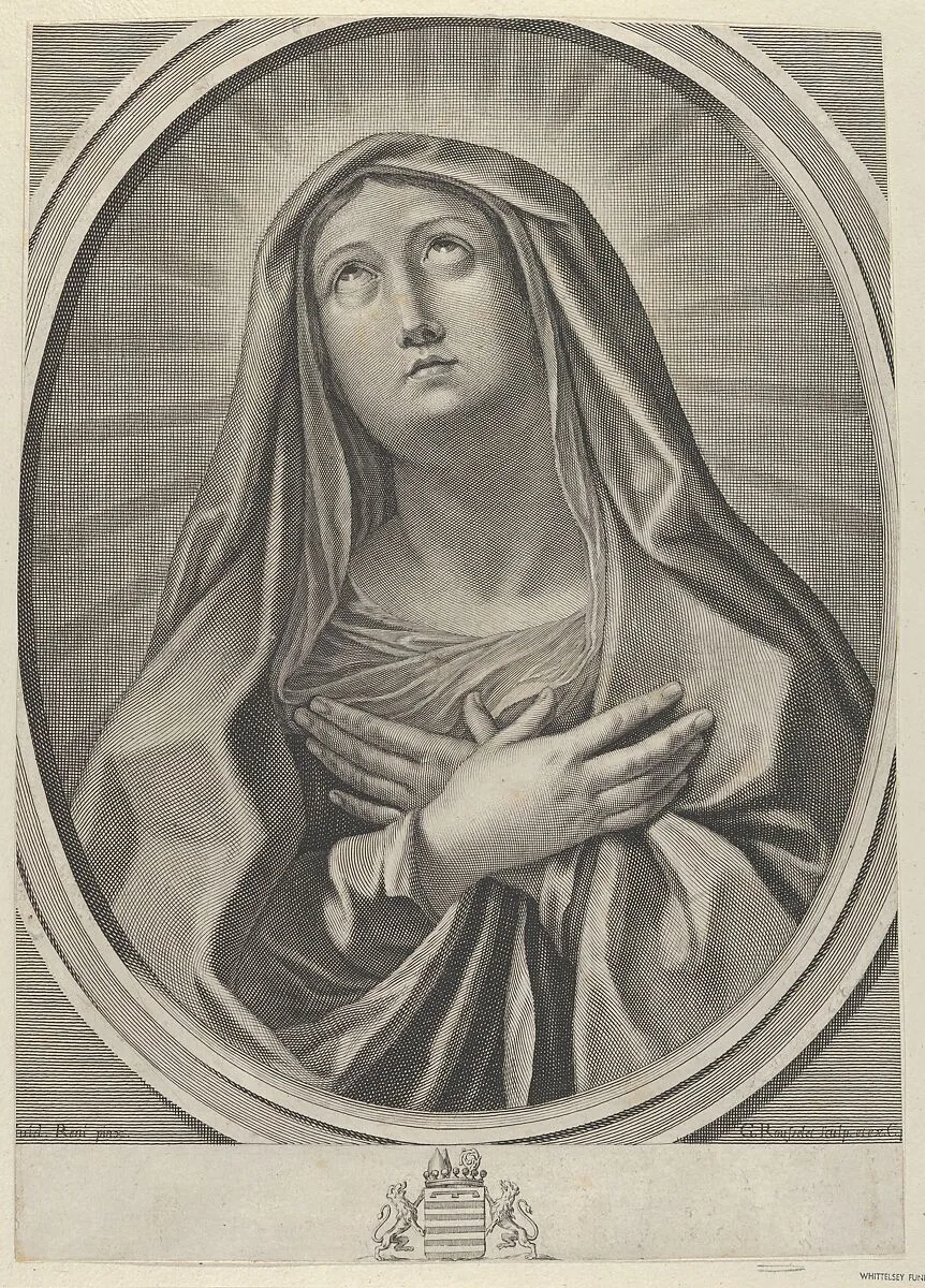 The Virgin with arms crossed over her chest, looking up to the left, in an oval frame, after Reni — Gilles Rousselet|Gilles Rousselet|Guido Reni