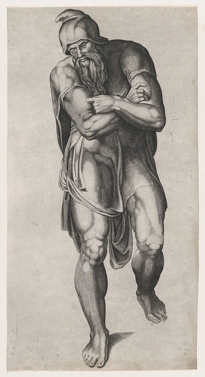 Joseph of Arimathea, after Michelangelo's Crucifixion fresco in the Cappella Paolina, Vatican — Nicolas Beatrizet|Michelangelo Buonarroti