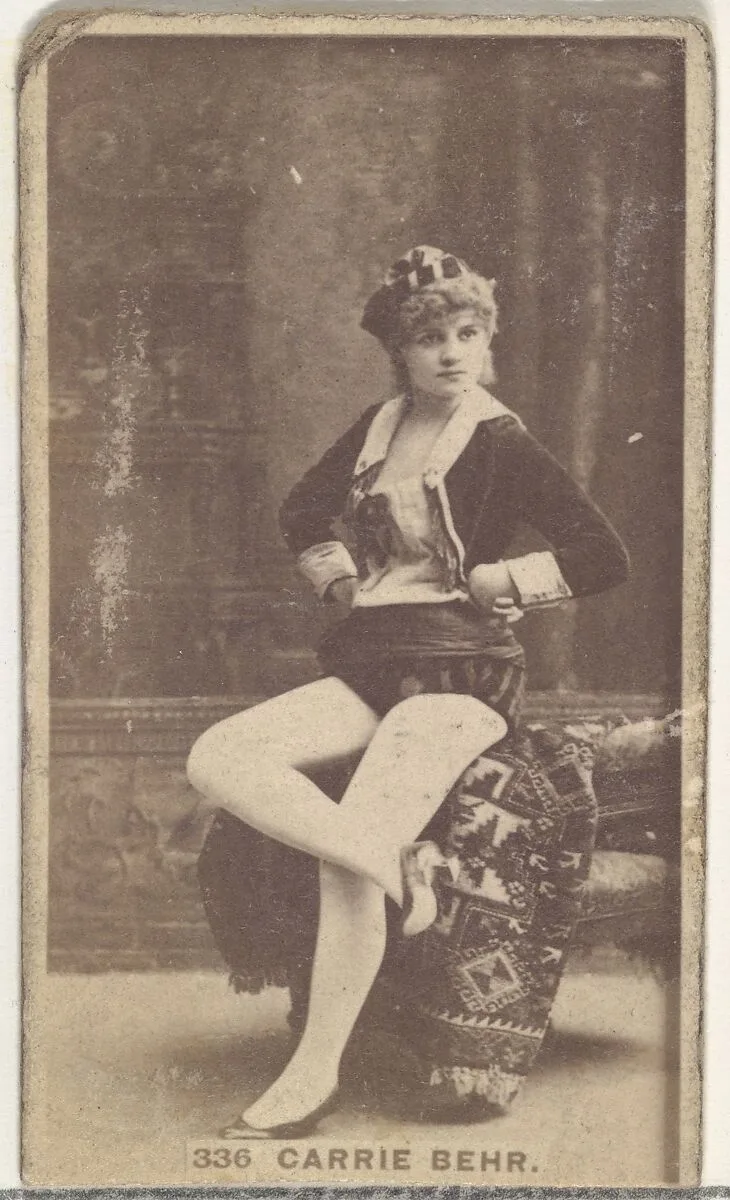 Card Number 336, Carrie Behr, from the Actors and Actresses series (N145-7) issued by Duke Sons & Co. to promote Duke Cigarettes — W. Duke, Sons & Co.
