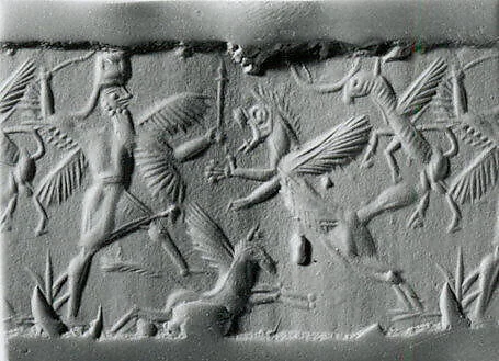 Cylinder seal with two-figure contest scene