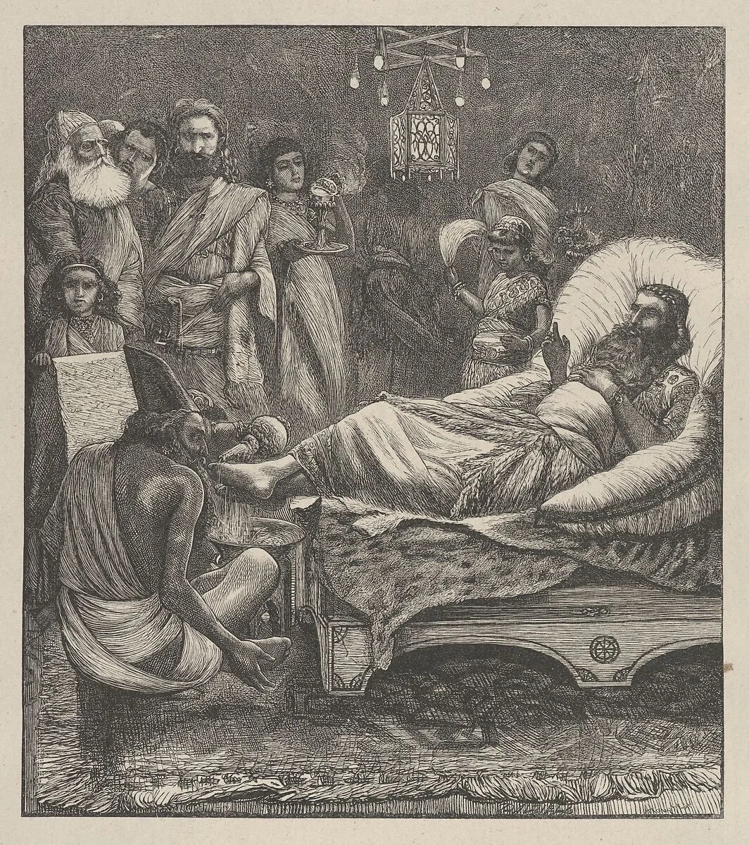 The Chronicles Being Read to the King, from "Dalziels' Bible Gallery" — Camden Press|Scribner and Welford|Dalziel Brothers|Arthur Boyd Houghton