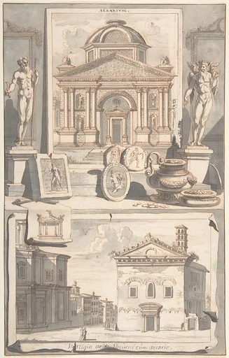 A Reconstruction of the Aerarium (above) and a View of the Ruins (below)