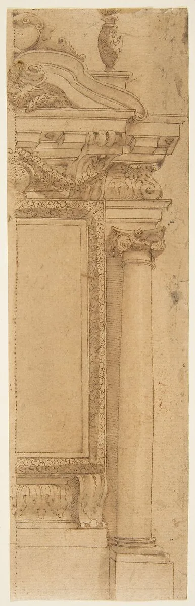 Architectural Design Presenting Two Alternate Solutions (in two fragments) — Anonymous, Italian, 17th century