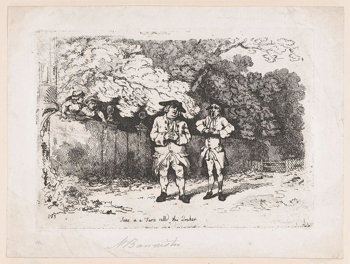 Scene in a Farce called The Quaker — Charles Dibdin|John Bannister|William Parsons|Thomas Rowlandson