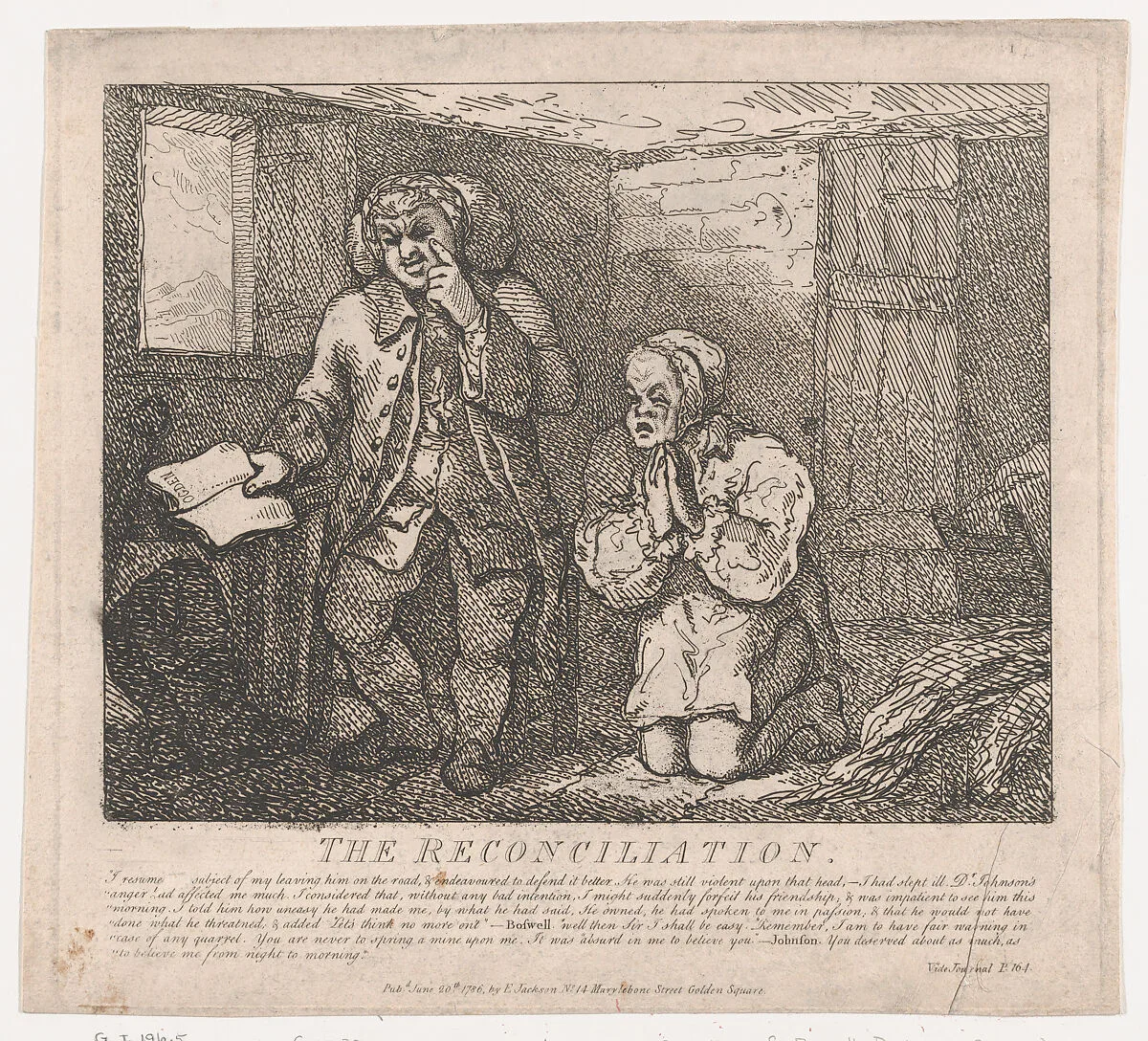 The Reconciliation (Picturesque Beauties of Boswell, Part the Second) — Samuel Johnson|James Boswell|Samuel Collings|Elizabeth Jackson|Thomas Rowlandson