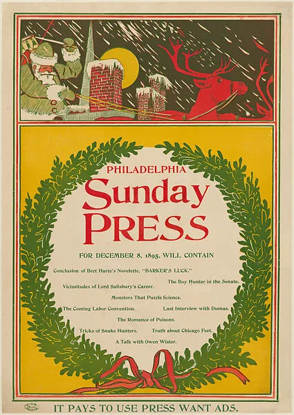 Philadelphia Sunday Press: December 8th — Anonymous, American, 19th century|Philadelphia Press