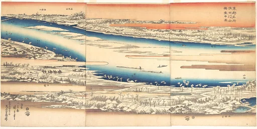 Toto meisho Sumidagawa zenzu settchukei|東都名所 隅田川全図雪中景|Celebrated Places in the Eastern Capital: Panoramic View of the Sumida River in Snow