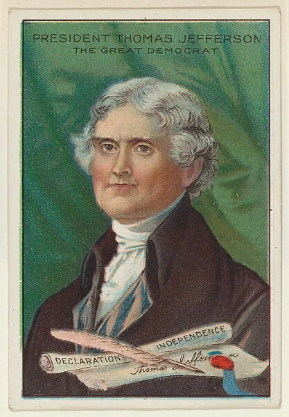 President Thomas Jefferson, The Great Democrat, from the "Heroes of History" series (T68), issued with Miners Extra Smoking Tobacco, Natural Leaf Scrap, and Royal Bengals Little Cigars — Royal Bengals Little Cigars|Thomas Jefferson