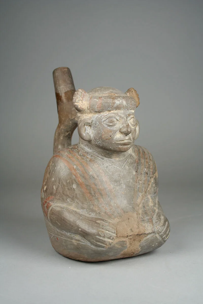 Stirrup Spout Bottle with Seated Figure — Unknown