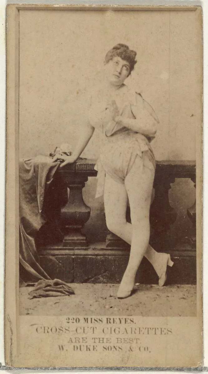 Card Number 220, Miss Reyes, from the Actors and Actresses series (N145-3) issued by Duke Sons & Co. to promote Cross Cut Cigarettes — W. Duke, Sons & Co.