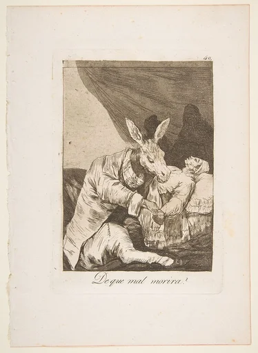 Plate 40 from "Los Caprichos": Of what ill will he die? (De que mal morira?)