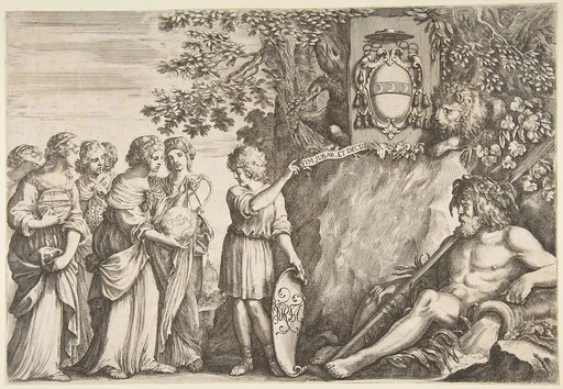 Ornament design for a thesis, the Strozzi coat of arms at top