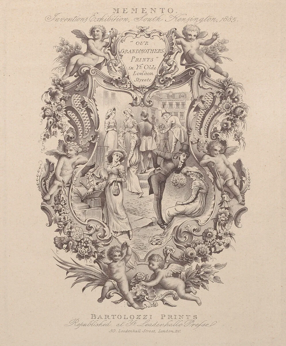 Advertisement for Memento, Inventions Exhibition, South Kensington, 1885 — Francesco Bartolozzi