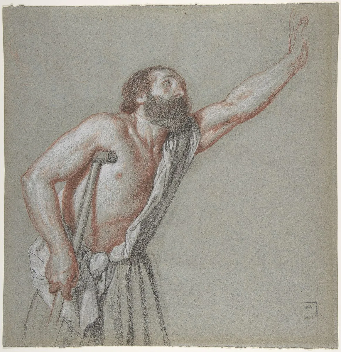 Man Leaning on a Crutch with Left Arm Raised — Alexandre Hesse