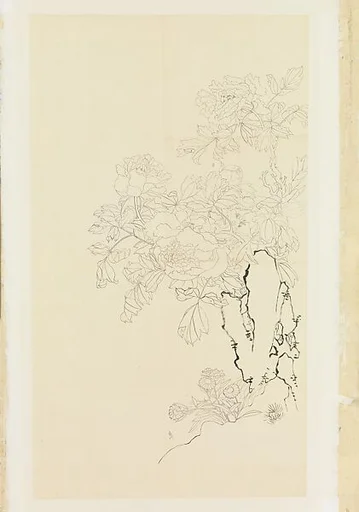 現代 謝稚柳 牡丹翠菊圖 鏡片|Peonies, Asters, and Rock