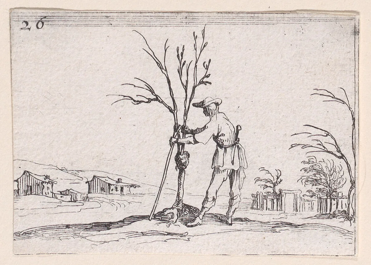 Le Jardinier Émondant un Arbuste (The Gardener Pruning a Shrub), from Lux Claustri ou La Lumière du Cloitre (The Light of the Cloisters), plate 26 — François Langlois|Jacques Callot