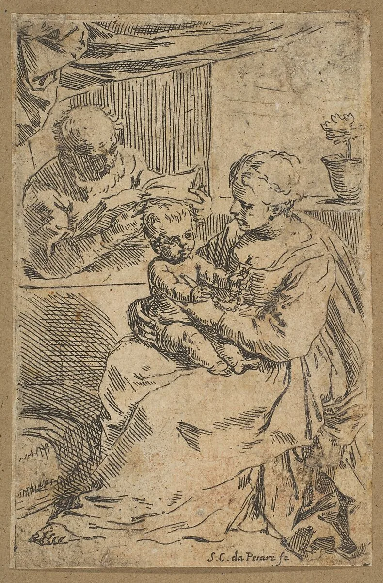 Holy Family with a rosary — Simone Cantarini