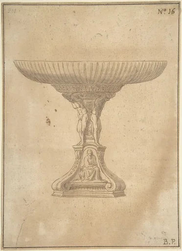 Design for a Cup Supported by Standing Nudes with Standard of Seated Figure with Book and Bird