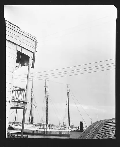 [Harbor Scene with Building Corner in Foreground, Havana]