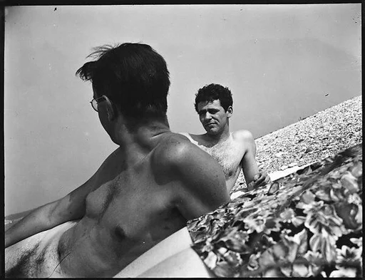 [Wilder Hobson and James Agee on Beach, Long Island, New York]