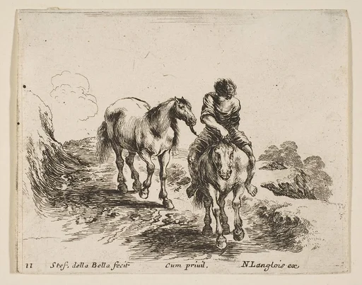 A young horseman, seen from the front, leading another horse, plate 11 from "Diversi capricci"