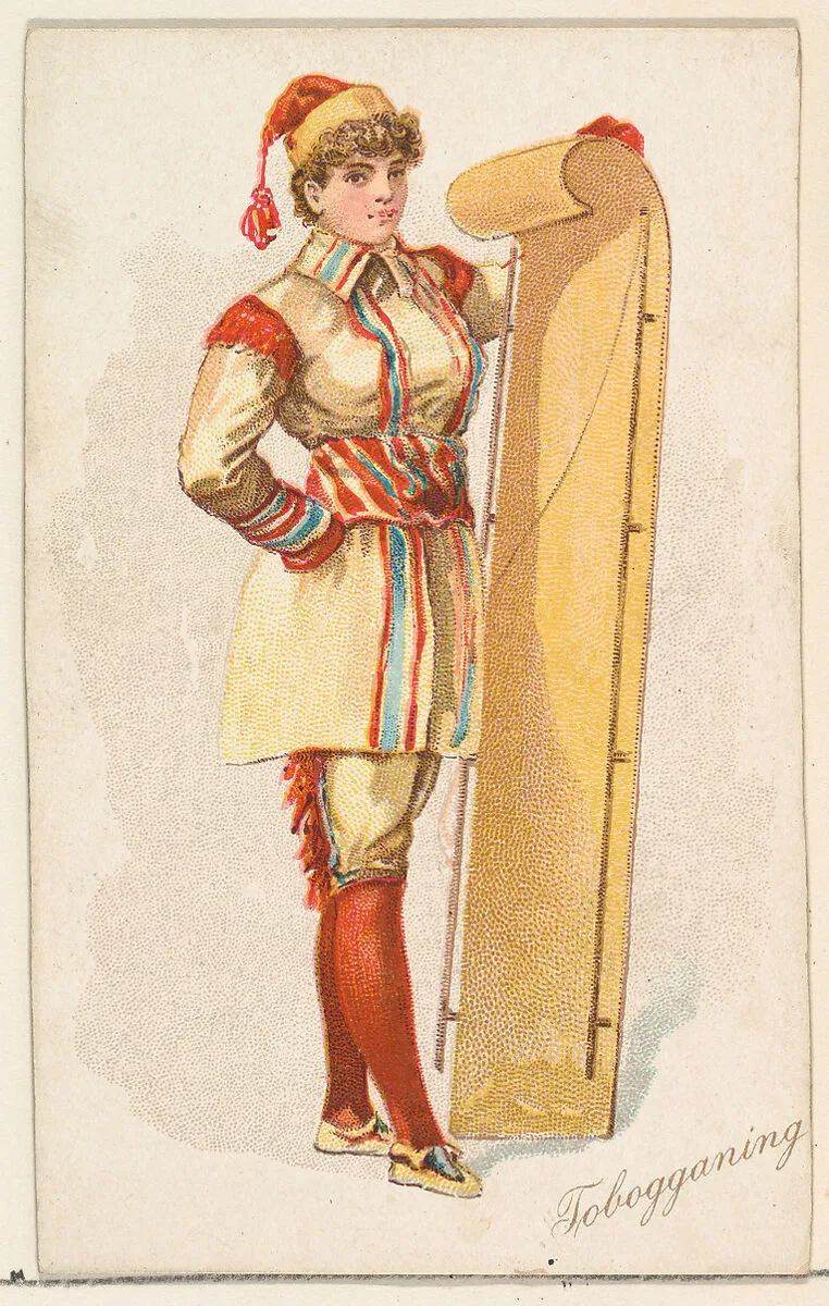 Tobogganing, from the Pretty Athletes series (N196) issued by Wm. S. Kimball & Co. — Julius Bien & Co.|William S. Kimball & Company