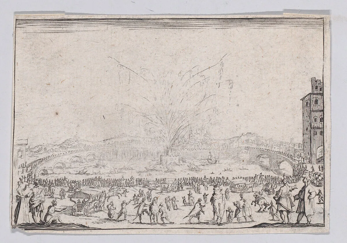 Reverse Copy of Le Feu d'Artifice sur l'Arno (Fireworks on the Arno), from "Les Caprices" — Jacques Callot|Anonymous
