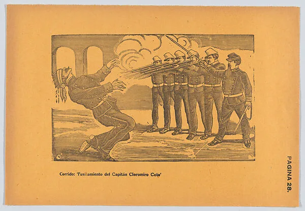 Page 28: the execution of Captain Cloromiro Cota by firing squad, from '36 Grabados' (Mexico, 1943) — Arsacio Vanegas Arroyo|José Guadalupe Posada