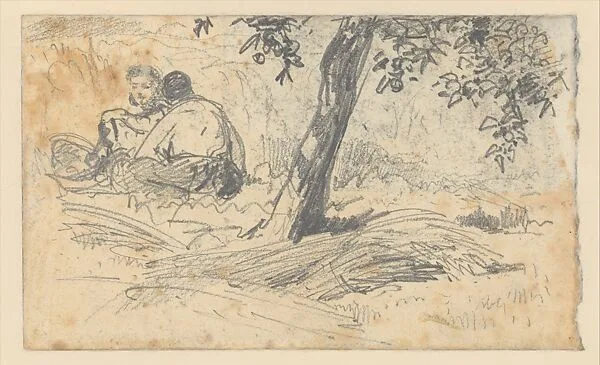 Boy and Girl Seated by Tree (from Scrapbook) — John Singer Sargent