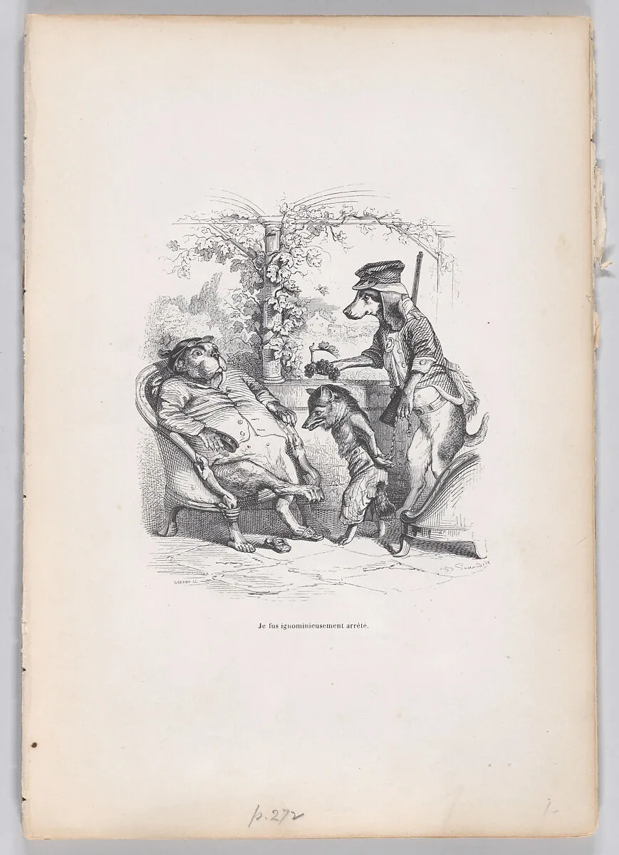 "I was ignominiously arrested" from Scenes from the Private and Public Life of Animals — Honoré de Balzac|Pierre François Godard|J. J. Grandville