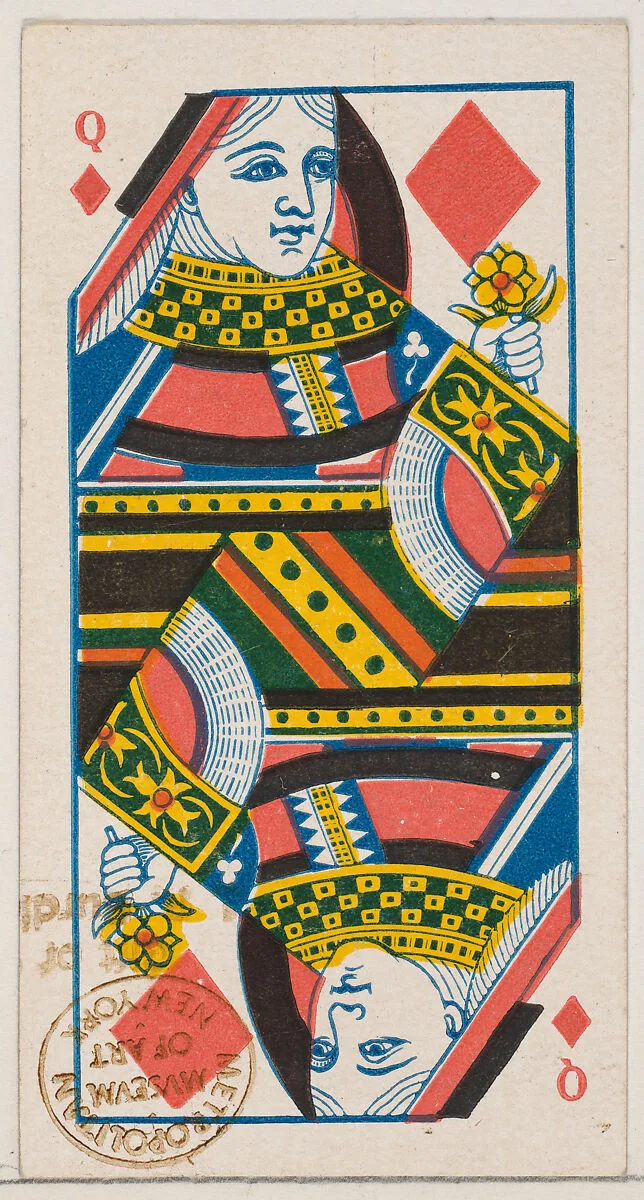 Queen of Diamonds (red), from the Playing Cards series (N84) for Duke brand cigarettes — W. Duke, Sons & Co.