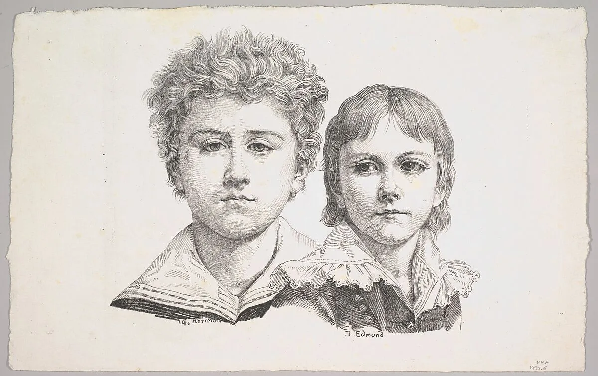 Portrait of the Rabe Children: Hermann, age 14 and Edmond, age 7; verso: proof before corrections of small faults in the images — Johann Gottfried Schadow