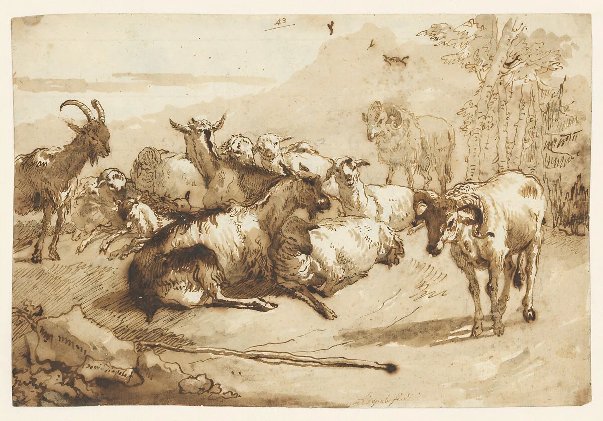 Goats and Sheep in a Landscape — Giovanni Domenico Tiepolo